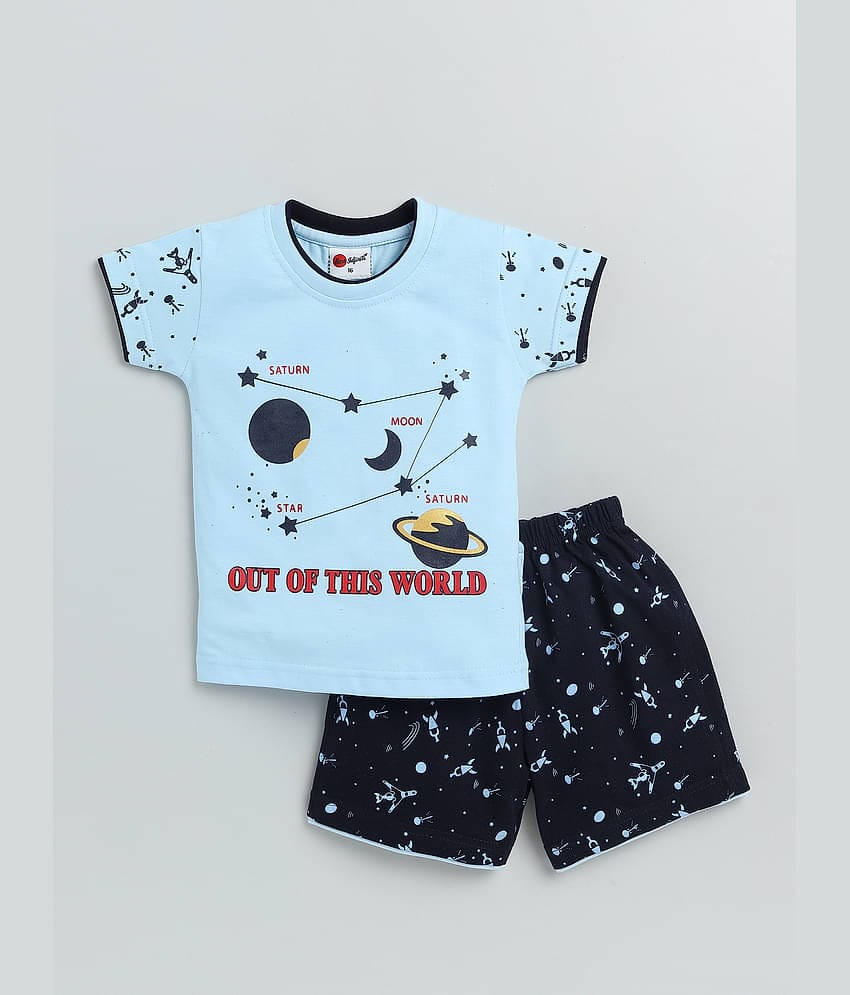 Mars Infiniti Pack of 1 Unisex for Baby Cotton T-Shirt & Shorts ( Blue )