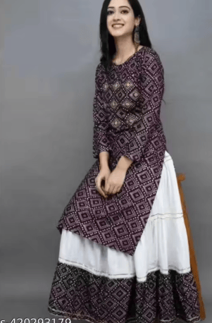 Stylish Rayon Printed Purple Kurta With Bottom