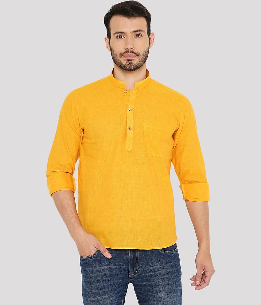 Maharaja - Yellow Cotton Blend Men's Shirt Style Kurta ( Pack of 1 )