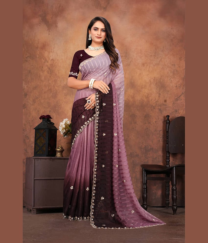 Lady Shopi Chiffon Embroidered Regular Saree With Unstitched Blouse Piece ( Multicolor )