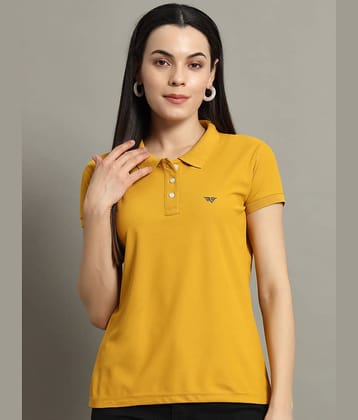 Riss Women Cotton Blend Solid Regular Fit Polo Collar T-Shirt ( Mustard )