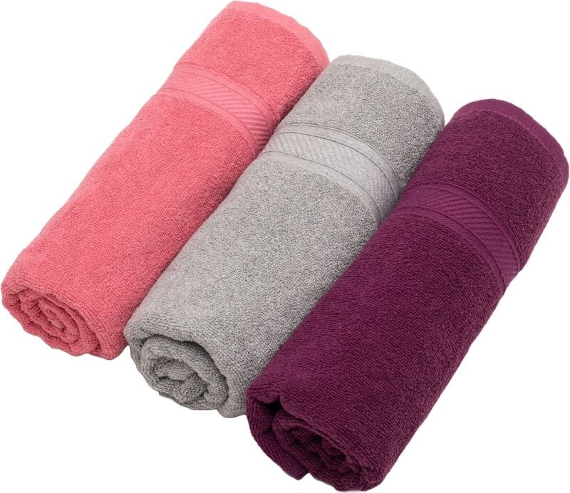 Furnofy Cotton 450 GSM Bath Towel Pink, Grey, Magenta (Pack Of 3)