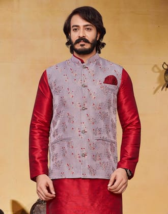 Elegant  Lilac and Red Nehru Jacket-S