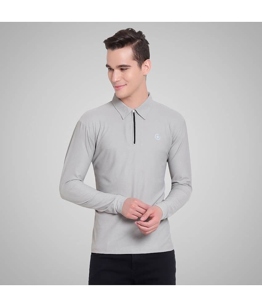 Diaz Pack of 1 Polyester Regular Fit Solid Full Sleeves Men's Polo T Shirt ( Grey )