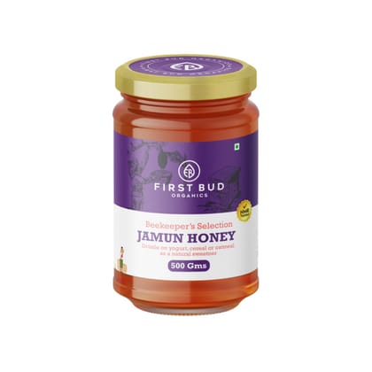 First Bud Organics Raw Jamun Honey - 500gm | 100% Pure & Natural Jamun Honey, Rich in Antioxidants | Unprocessed, Unfiltered, Direct from Beekeepers | Ideal for Culinary & Health Needs