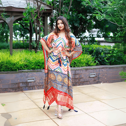 Indulge in the Splendor and Magnificent Multicolored Digital Kaftan by GlamaStitch-Free Size Up To XXL-44