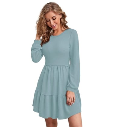 Women's Knitting Stretchable Solid Round Neck Full Sleeve Dresses (Pista, L)-PID56787
