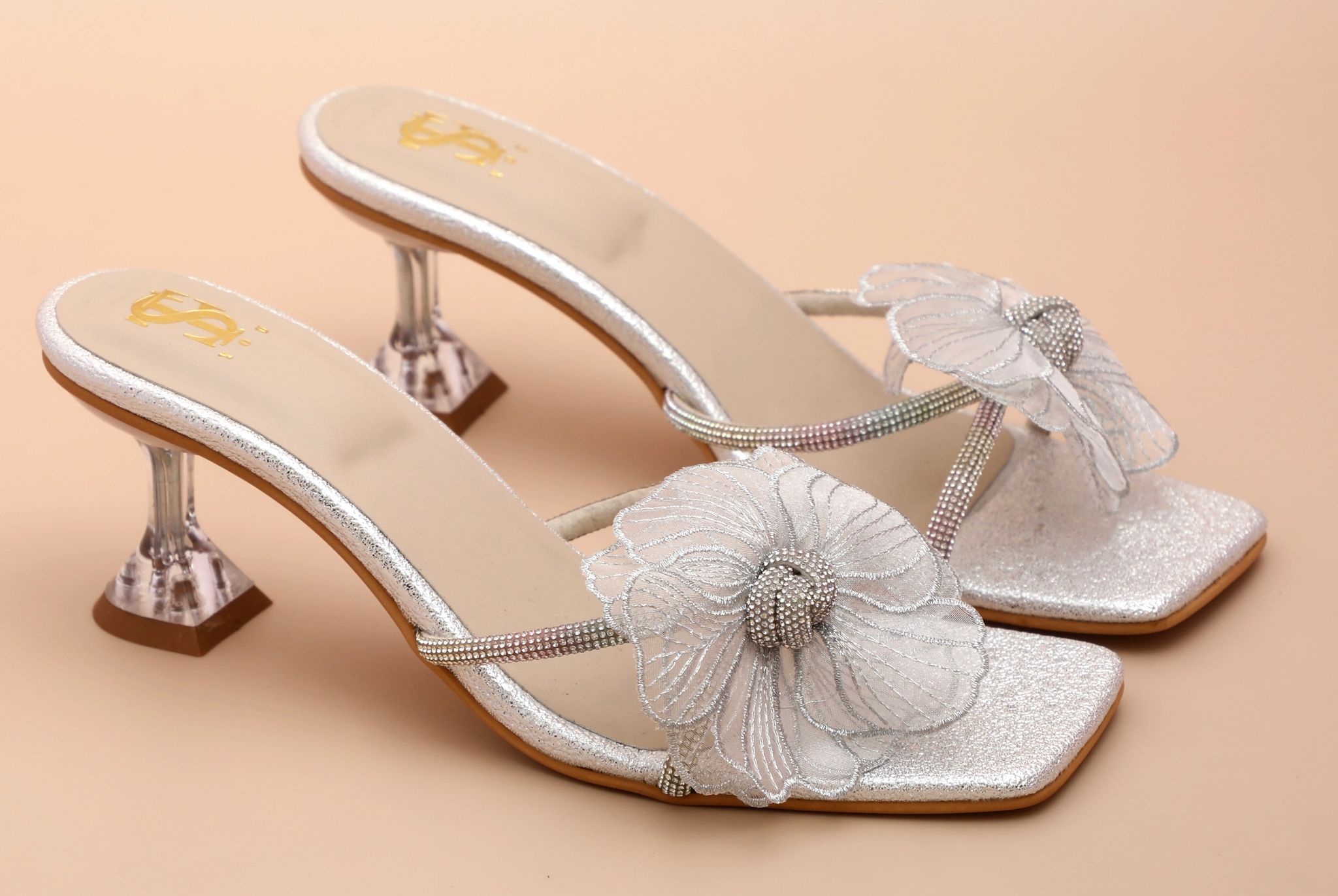 Silver Flower Embellished Heels-35