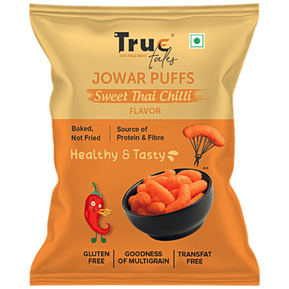 True Tales Jowar Puffs - Sweet Thai Chilli Flavor, Baked, Crunchy, Gluten Free, 100 g True Tales Jowar Puffs - Sweet Thai Chilli Flavor, Baked, Crunchy, Gluten Free, 100 g