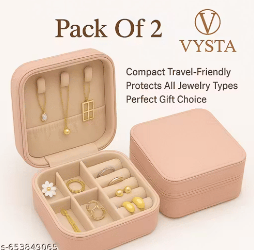 VYSTA Premium Peach Jewelry Organizer Box  Pack of 2 | Velvet Interior | Travel-Friendly Case for Rings, Earrings, Chains & More
