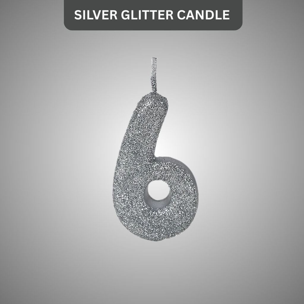 No. 6 Glitter Silver Candle - 1PC - Party and Festive Needs | Buy online on ZillyBuy