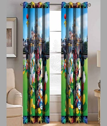 BELLA TRUE  Set of 2 Window Digital Printed Eyelet Polyester Multi Color Curtains ( 151 x 113 cm )
