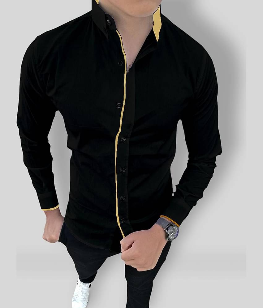 SUR-T - Black Cotton Blend Slim Fit Men's Casual Shirt (Pack of 1)