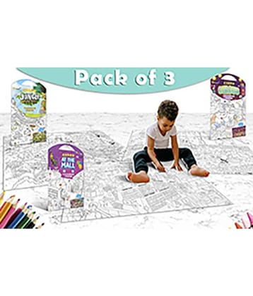 GIANT JUNGLE SAFARI COLOURING POSTER, GIANT AT THE MALL COLOURING POSTER and GIANT CIRCUS COLOURING POSTER | Set of 3 Posters I Coloring Posters Assortment