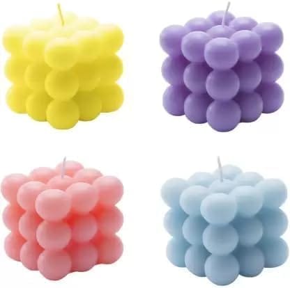 SS Enterprise Organic Soy Wax Bubble Candles, Set of 4, Yellow-Purple-Blue-Pink, Scented, Aromatic Fragrance, Smoke-Free Pillar Candles for Home Decor SS Enterprise Organic Soy Wax Bubble Candles, Set of 4, Yellow-Purple-Blue-Pink, Scented, Aromatic Fragrance, Smoke-Free Pillar Candles for Home Decor