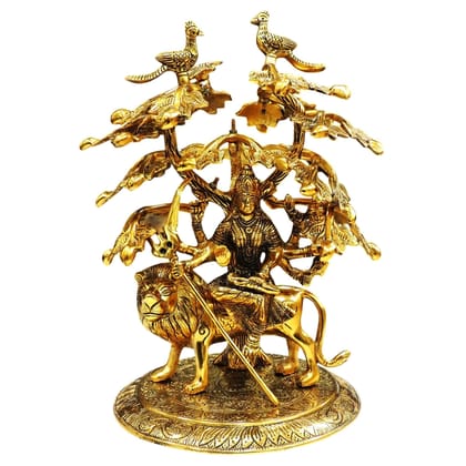 Aluminium Durga Ji Statue | Decorative Goddess Idol for Home Temple, Height : 15 Inch (ASMAS442 G)
