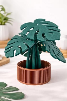 Decorative Monstera Leaf Coaster Set with Holder, Green, Tropical Plant Theme, Home Decor Accessories