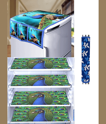 Crosmo Polyester Birds Fridge Mat & Cover ( 99 53 ) Pack Of 6 - Green