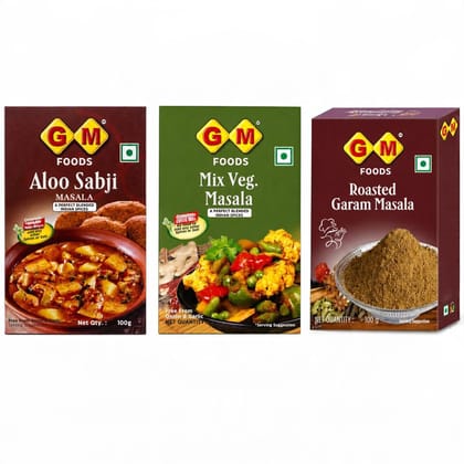 GM Foods Everyday Sabji Combo Pack of 3 | Aloo Sabji, Mix Veg & Roasted Garam Masala | Authentic Indian Spices for Daily Cooking | 300g (3 x 100g)