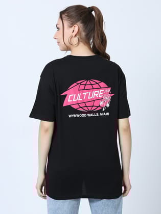 Women CULTURE JAM Printed Oversized T-Shirt-S / Black