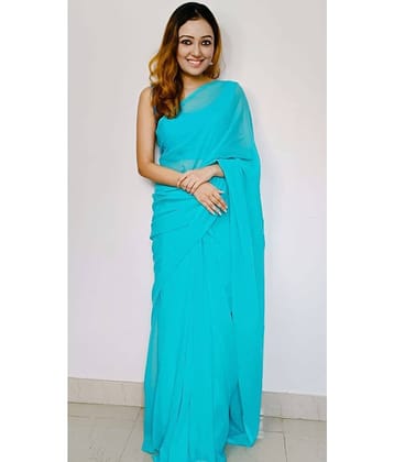 ANAND SAREES Georgette Solid Saree With Unstitched Blouse Piece ( SkyBlue )