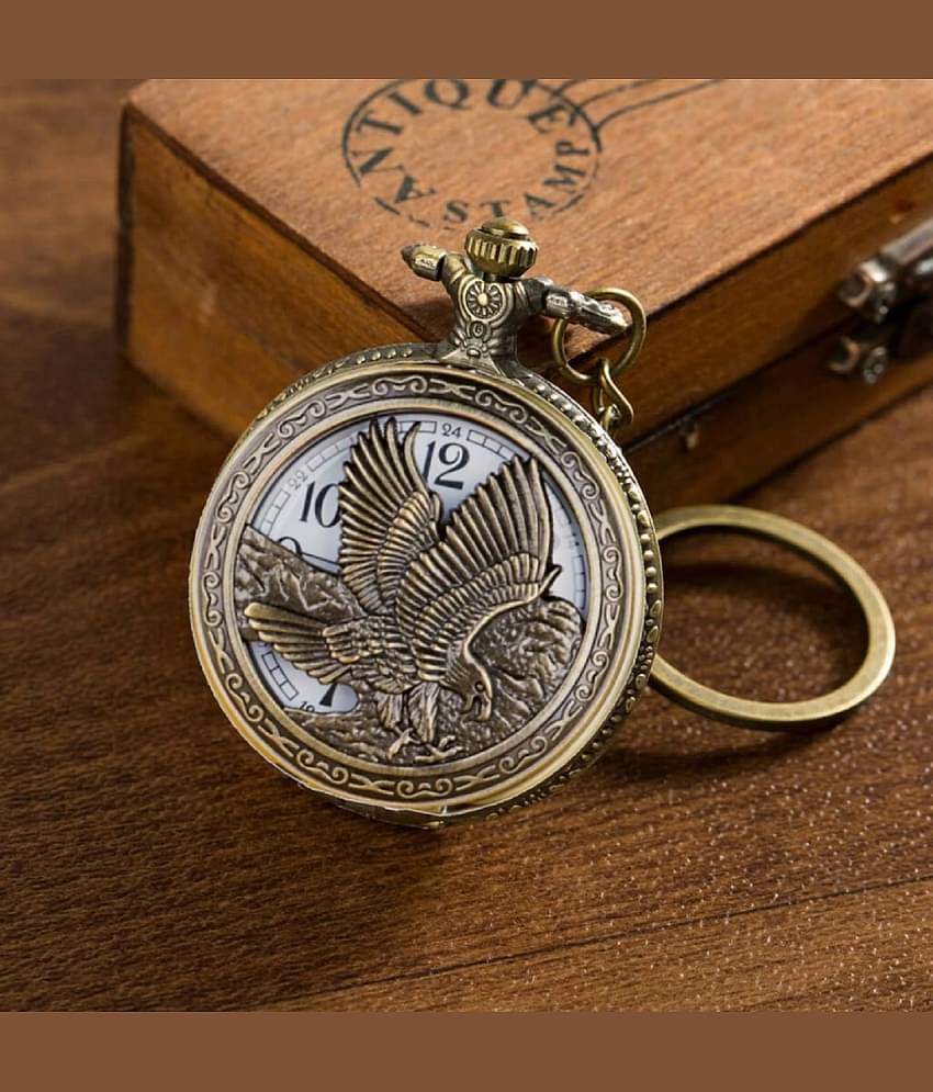 Vintage Bronze Eagle Pocket Watch Keychain | Durable Gift for Kids Boys Girls | Cool Backpack Charm Holder