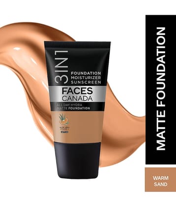 FACES CANADA 3in1 Hydra Matte Foundation + Moisturizer + SPF 30, Medium Natural 022, 18ml (Pack of 1)