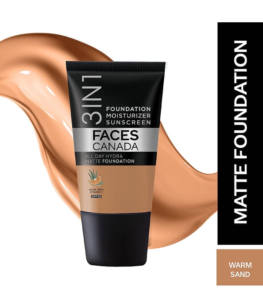 FACES CANADA 3in1 Hydra Matte Foundation + Moisturizer + SPF 30, Medium Natural 022, 18ml (Pack of 1)