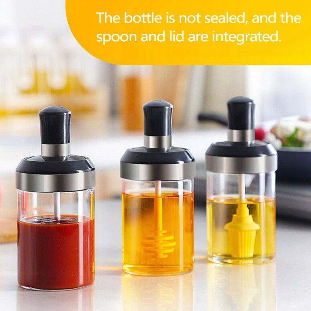 Femora Borosilicate Glass Silicone Detachable Pour & Brush Function Ghee Jar Oil Jar - 200 ML, 2pcs