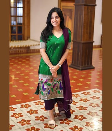 kedar fab Women's Brocade Embellished Kurti With Pants ( Green )