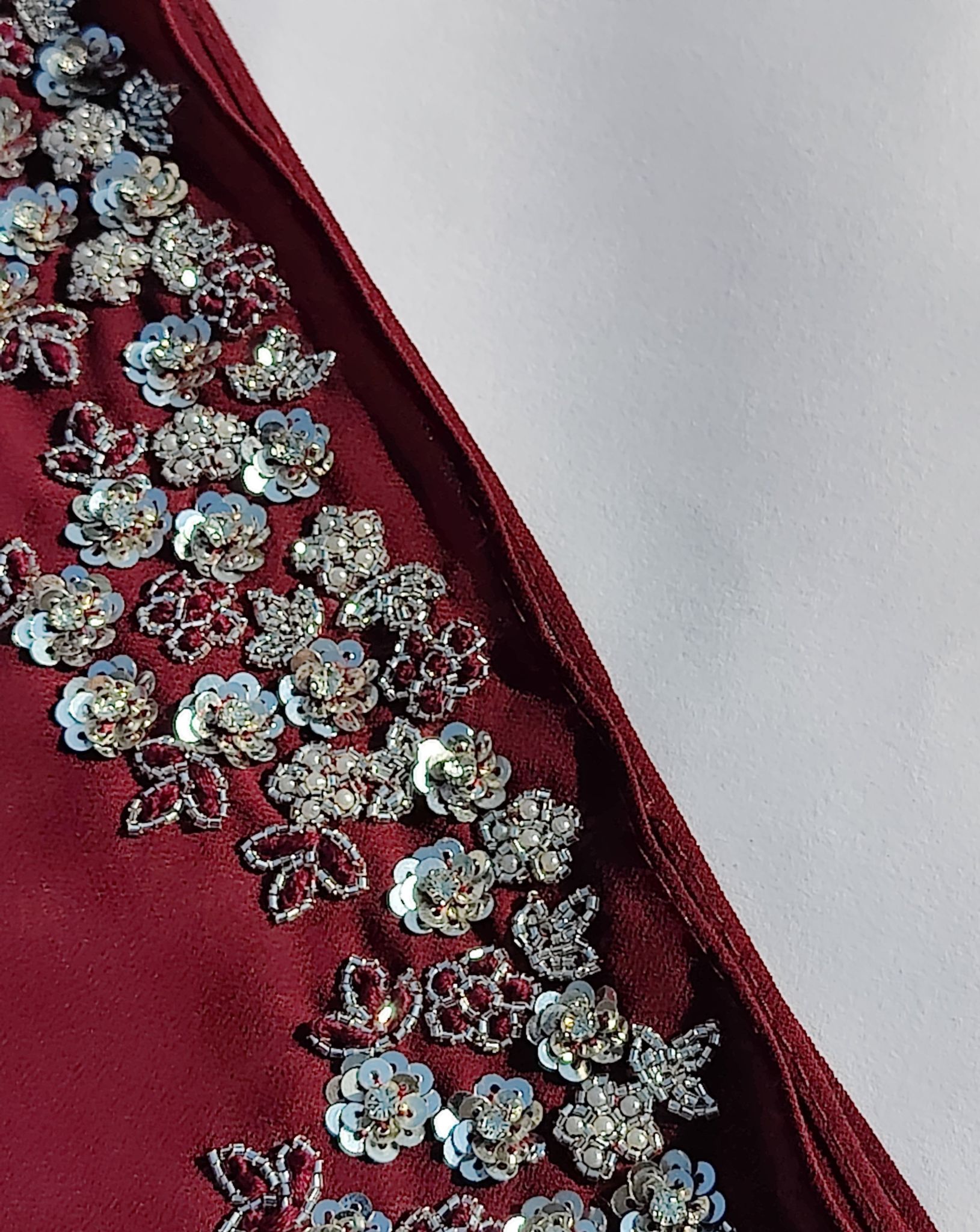 Luxury Handwork Partywear Hijab - Wine-Wine