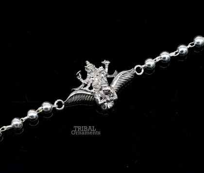 Divine 925 sterling silver handmade silver beaded Lord vishnu and garuda design Rakhi bracelet best gift for brother daily use jewelry rk214-6