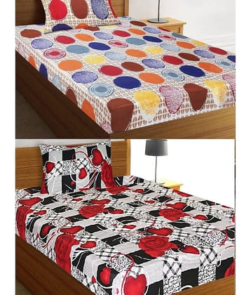Home Candy Microfiber Floral 2 Single Bedsheet with 2 Pillow Covers - Multicolor