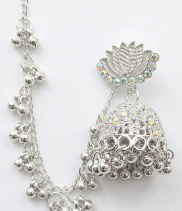 Vardaan Crystalx Earing with chain is a elegant silver, multi color tone jhumka and delicate ghunghru drops  perfect for every women for traditional and all festivals