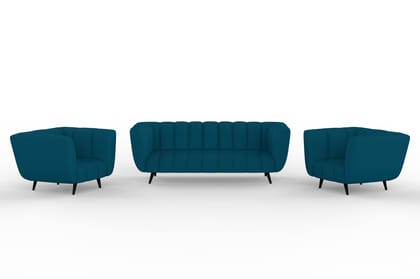Wakeup India Sofa | Mushy Premium Fabric Sofa Set | 5 Seater Sofa | Pocket Spring Cushion | Padded Cushioned Armrest | Polished Wooden Leg (Peacock Blue, Seating-3+1+1) | 1 Year warranty