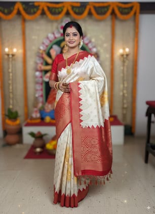 Bengali Red & White Saree