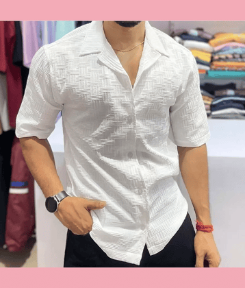 DEARISE Cotton Blend Regular Fit Self Design Full Sleeves Men's Casual Shirt - White ( Pack of 1 )