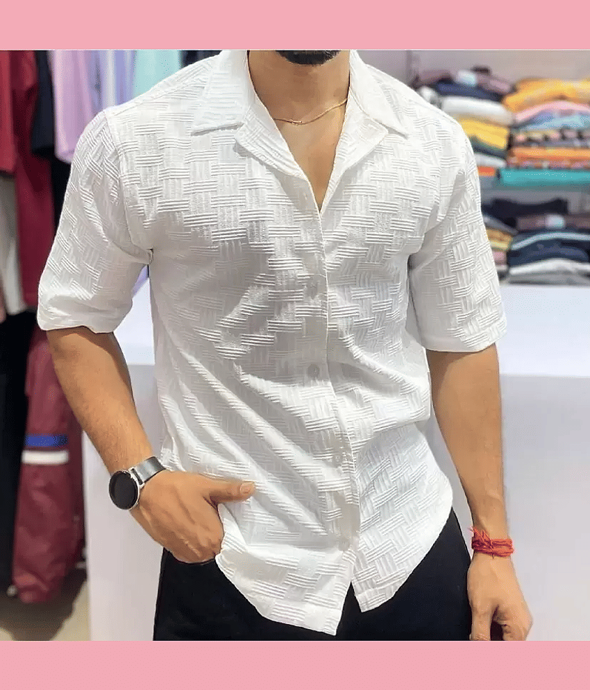 DEARISE Cotton Blend Regular Fit Self Design Full Sleeves Men's Casual Shirt - White ( Pack of 1 )