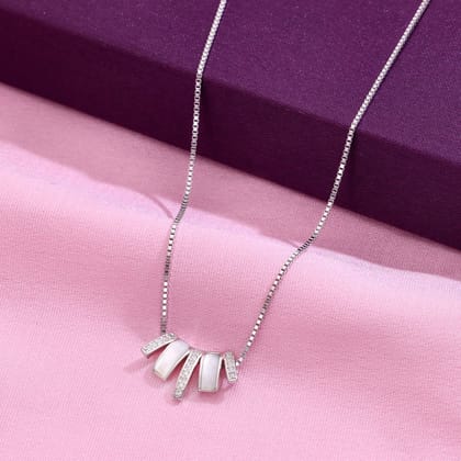 Radiant Sterling Silver Crystal Necklace-White Stone / Silver