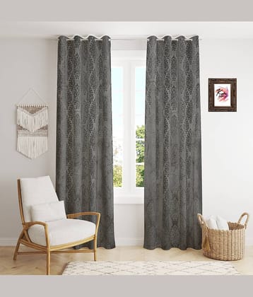 Kraftiq Homes Geometric Blackout Eyelet Curtain 7 ft ( Pack of 2 ) - Light Grey