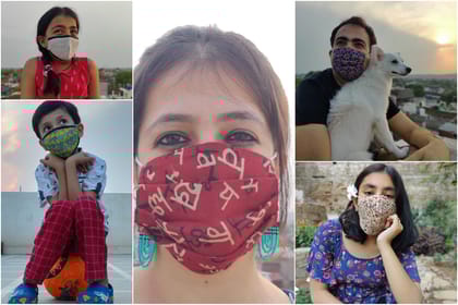 2020/045-1 111 3 Layer Pochampally Ikat Cotton Fabric Pleated Face Mask with Filter Pocket