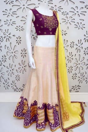 Wine and Cream Colored Party Wear Designer Embroidered Lehenga Choli