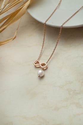 Infinity Love With Pearl Rose Gold Plated Sterling Silver Charm Pendant With Chain-Rose / 18 inches Adjustable upto 20 inches