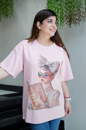 Isla Baby Pink Embroidered Tshirt-Free Size till XL