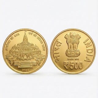 500 Rupees 2024 Ram Mandir, Ayodya old India Gold-plated Fancy Coin Variant