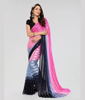 ANAND SAREES Georgette Striped Saree With Unstitched Blouse Piece ( Pink )