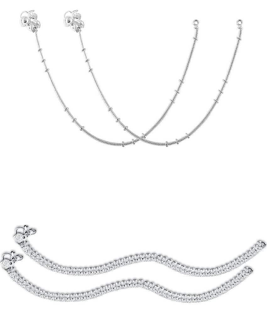 HEER COLLECTION - Silver Anklets ( Pack of 2 )