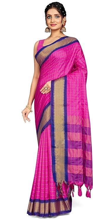 Sarees For Women Linen Silk l Traditional Indian Wedding Gift Sari with Unstitched Blouse