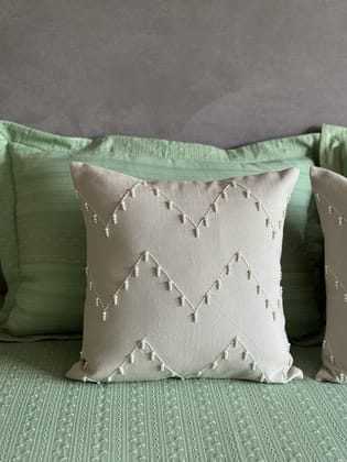 KRI India Ivory Pearl Chevron Lines Cushion Cover|18x18 inches | Cream back with ivory pearls  | Wash & Care | 100% Cotton | Handcrafted in India. 100% organic & natural.
