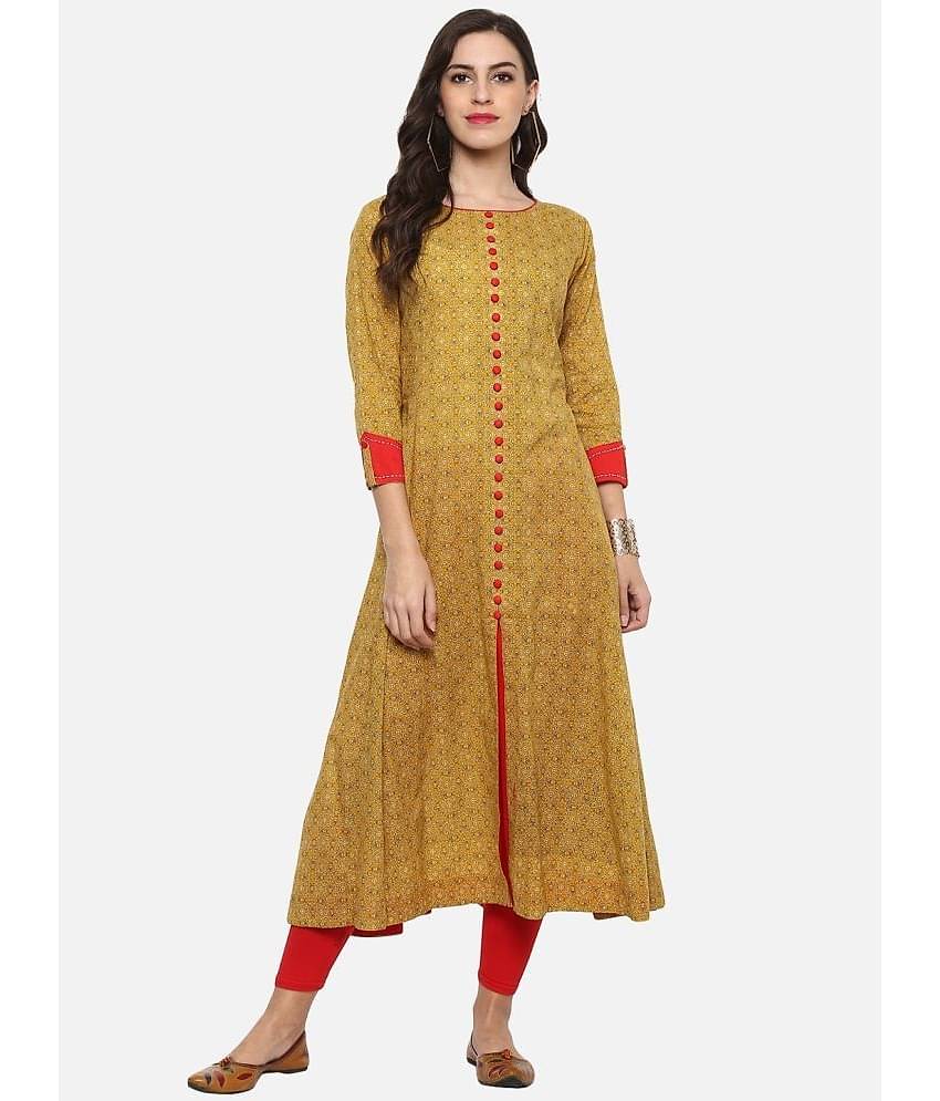 Yash Gallery Pack of 1 Cotton Blend Solid A-line Women's Kurti - ( Yellow )
